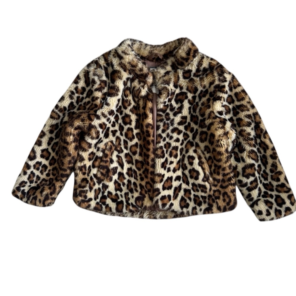 Faux Fur Girls’ Leopard Print Coat, Size 5-6 — Waist Length, Super Warm